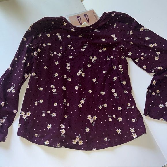 Emma & Elsa Size L 14 Long Sleeve Floral Burgandy Blouse With Hair Clip - Picture 6 of 9